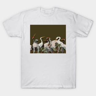 Crane bird / camo green T-Shirt